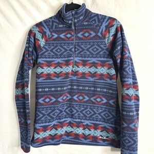 Eddie Bauer Womens Small Fleece Quarter Zip Pullover Southwestern Geometric Blue